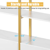 Nosepen 86" Gold Bookshelf, Triple Wide 5 Tier Arched Bookshelves & Bookcases with Storage, Large Modern Metal Book Shelf Stand for Bedroom/Living Room/Office Display Shelves, White & Gold Nosepen