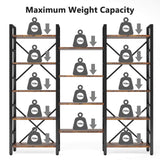Tribesigns Vintage Brown Triple Wide 5-Shelf Etagere Bookcase - Industrial Style Wood and Metal Bookshelf for Home & Office Tribesigns