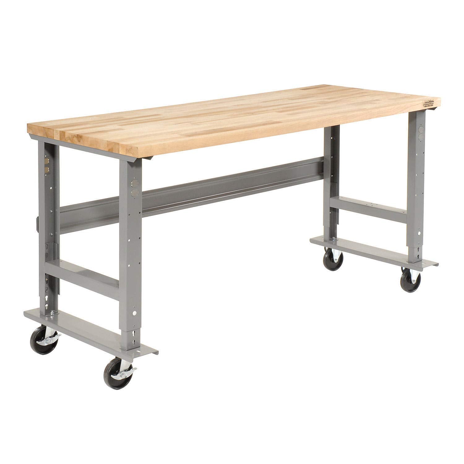 Global Industrial Mobile Adjustable Height Workbench, Maple Butcher Block Square Edge, 72" W x 30" D, Gray - WoodArtSupply