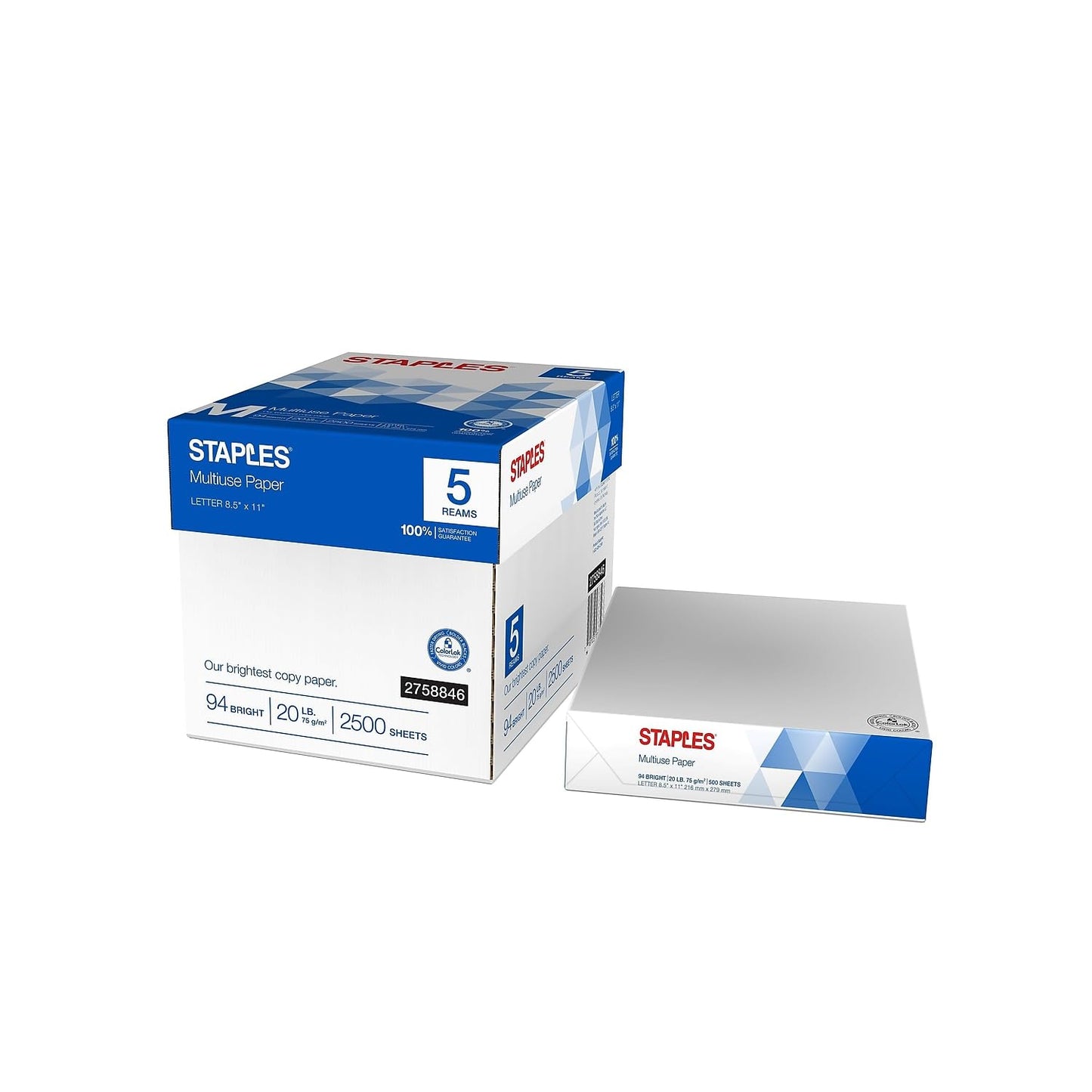 Staples 2758846 Multiuse 8.5-Inch X 11-Inch Copy Paper 20 Lbs 94 Brightness 500/Rm 5 Rm/Ct