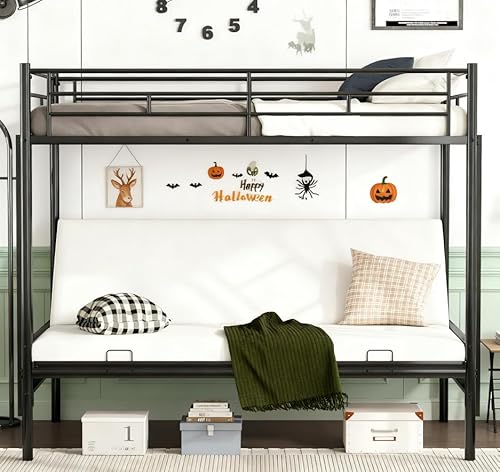 Bellemave Twin Over Futon bunk Bed, Futon bunk Bed, loft Bed with futon, No Box Spring Needed, Black Bellemave