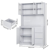 FINETONES 71" Kitchen Pantry Cabinet with LED Lights and Charging Station, Modern Kitchen Hutch Cabinets with Storage and Microwave Stand, Pantry Cabinets Buffet Cabinet with Countertop, Grey FINETONES