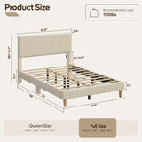 Bestier Full Bed Frame with Adjustable Headboard, LED Lighting, Vertical Channel Tufted Corduroy Upholstered, Solid Wooden Slats Support, No Box Spring Needed, Never Squeaks, Easy Assembly, Beige Bestier