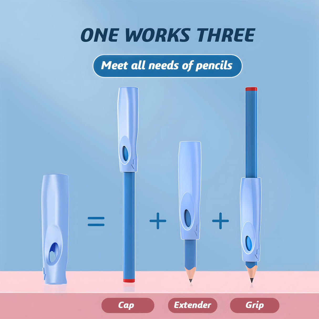 OSteed Ergonomic Pencil Grip, Extender & Cap 3 in 1, Silicone Pencil Partners Pack of 6 Pcs for Kids and Adults Handwriting OSteed