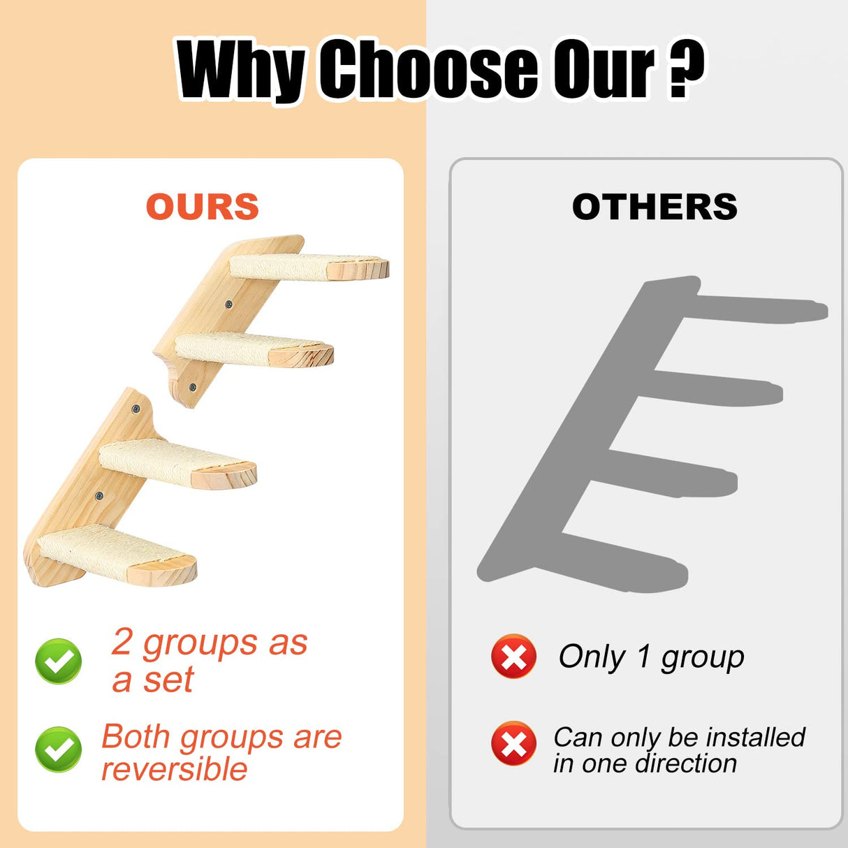 Cat Wall Steps Shelves Cat Climbing Shelf Reversible Wall Mounted, Wooden Four Step Cat Stairway with Scratching Sisal Rope for Cats Perch Platform Supplies Large Cats Scratching Post Activity Tree Erhalithegro