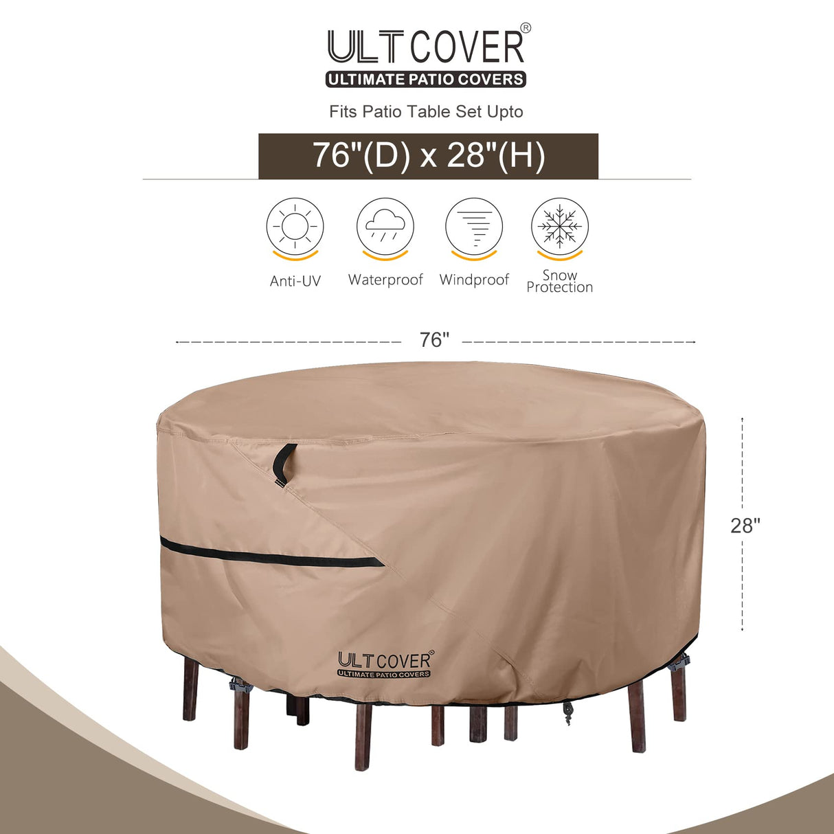 ULTCOVER Round Patio Furniture Cover - Outdoor Waterproof Table with Chair Set Cover 76 inch ULTCOVER