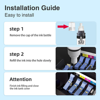 Faslvink Compatible 522 Black Ink Bottles ET-2800 ET-4800 ET-2400 ET-2803 Ink Refill Replacement for Epson 522 Ink Refill Bottles Black Use for Ecotank ET-2720 ET-4810 ET-2840 ET-4700 Printer (3-Black