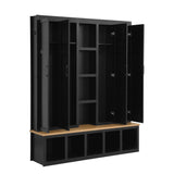 Merax Modern Farmhouse Hall Tree with Bench, 4-in-1 Entryway Storage Cabinet & Shoe Organizer with Hooks, Black Merax