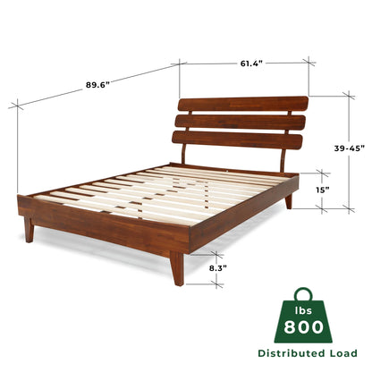 Bme Caden 15 Inch Adjustable Headboard Bed Frame - Mid Century Acacia Wood - No Box Spring Required - Dark Chocolate - Queen Size - WoodArtSupply