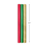 Hallmark Christmas Wrapping Paper Rolls - Solid Red, Green, Gold Metallic Foil Gift Wrap Paper (Set of 3 Rolls: 60 sq. ft. ttl.) for Holiday Parties, Hanukkah, Winter Weddings Hallmark
