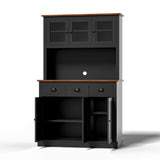 MU 71" Kitchen Pantry Cabinet with Charging Station, Tall Kitchen Hutch with Countertop, Drawers & Microwave Shelf, Food Storage Cabinet for Dining Room & Coffee Bar, Black MU