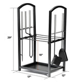 HOME IT Firewood Rack Indoor Outdoor - 2-Tier Firewood Holder with Fireplace Tools Set, Brush, Shovel, Poker, Tongs - Waterproof Steel Pipe Log Holder, Black Stove Wrought Iron - 17x12x29 HOME IT