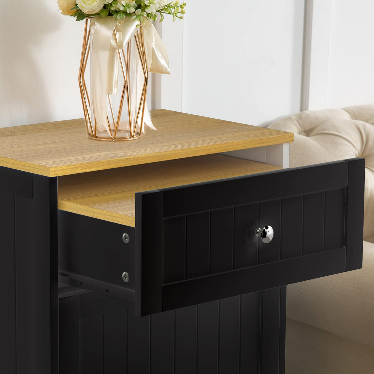 GAZHOME Tilt Out Trash Cabinet, Wooden Free Standing Trash Cabinet,Recycling Cabinet with Hideaway Drawer,10 Gallon Tilt Out Trash Cabinet Kitchen(Black) GAZHOME