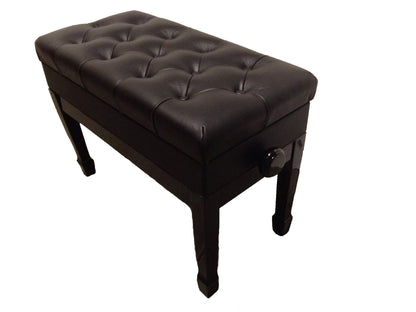 CPS Imports Genuine Leather Adjustable Duet Size Artist Piano Bench Stool in Ebony with Music Storage - WoodArtSupply