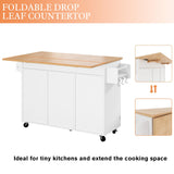 HLR Kitchen Island On Wheels, Rolling Kitchen Island Cart with Drop Leaf Countertop, Barn Door Kitchen Islands Table with Storage Cabinet and Tower Rack, Island Table for Kitchen HLR