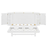 Farmhouse Queen Size Murphy Bed with Both Sides Hidden Storage, Solid Wood Folding Platform Bed Chest Cabinet Bed for Home Office Guest Room Small Room, Modern Woven Design (White-3.4, Queen) XD Designs