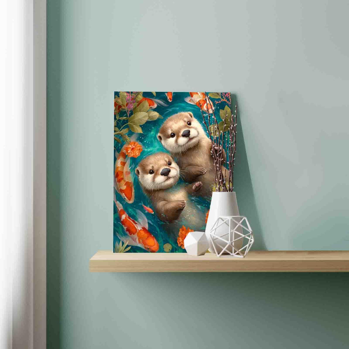 Cute Otters Swimming DIY Paint by Numbers for Adults and Kids Animals Koi Fish Paint by Number Kit on Canvas for Beginners Easy Acrylic Paint DIY Home Wall Decoration Gifts 16"x20" (Frameless) Aihonmin