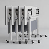 4PCS Folding Conference Table, Modern Mobile Meeting Table with Silent Wheels 47.2" D X 23.6" W X 29.5" H Wood Training Table for Office Reception Classroom Training JNMDLAKO