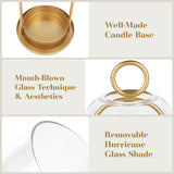 Versatile Metal Candle Holder Set with Handmade Glass Dome,Antique Brass Pillar Candle Stand, 5.2" & 4.1" Wide for Tabletop or Hanging, Industrial & Farmhouse Decor SHOHAYTO