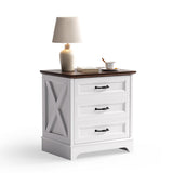 GRUSIGN Nightstand with Drawers - 22.44" Wide End Table with 3 Large Drawers & Bar Handles, Small Rustic Wood Chest of Drawers for Bedroom, Living Room, Closet, White GRUSIGN