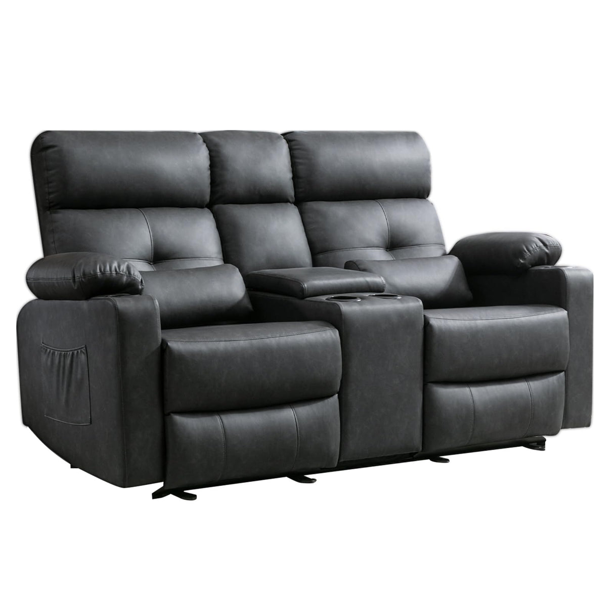 PALLOME Power Loveseat Recliner Sofa with Console, Loveseat Reclining Sofa with Heat & Massage, Home Theater Seating with Lumbar Pillow for Living Room, RV Recliner Loveseat (PU, Dark Gray) PALLOME