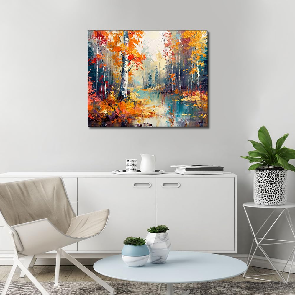 Paint by Numbers for Adults Birch Forest in Autumn Season Paint by Numbers Kit for Adults Canvas Forest Paint by Numbers Oil Hand Painting Art Crafts Flameless Oil Painting Kits 16x20 Inch Frame Rebotipy