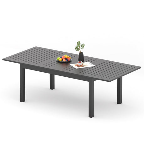 RoyalCraft Patio Expandable Table Dining Set for 4 to 10, Aluminum Outdoor Dining Table, Rectangular Patio Metal Table with Umbrella Hole for Backyard Porch, Deck ? Garden, Easy Assembly, Dark Grey RoyalCraft
