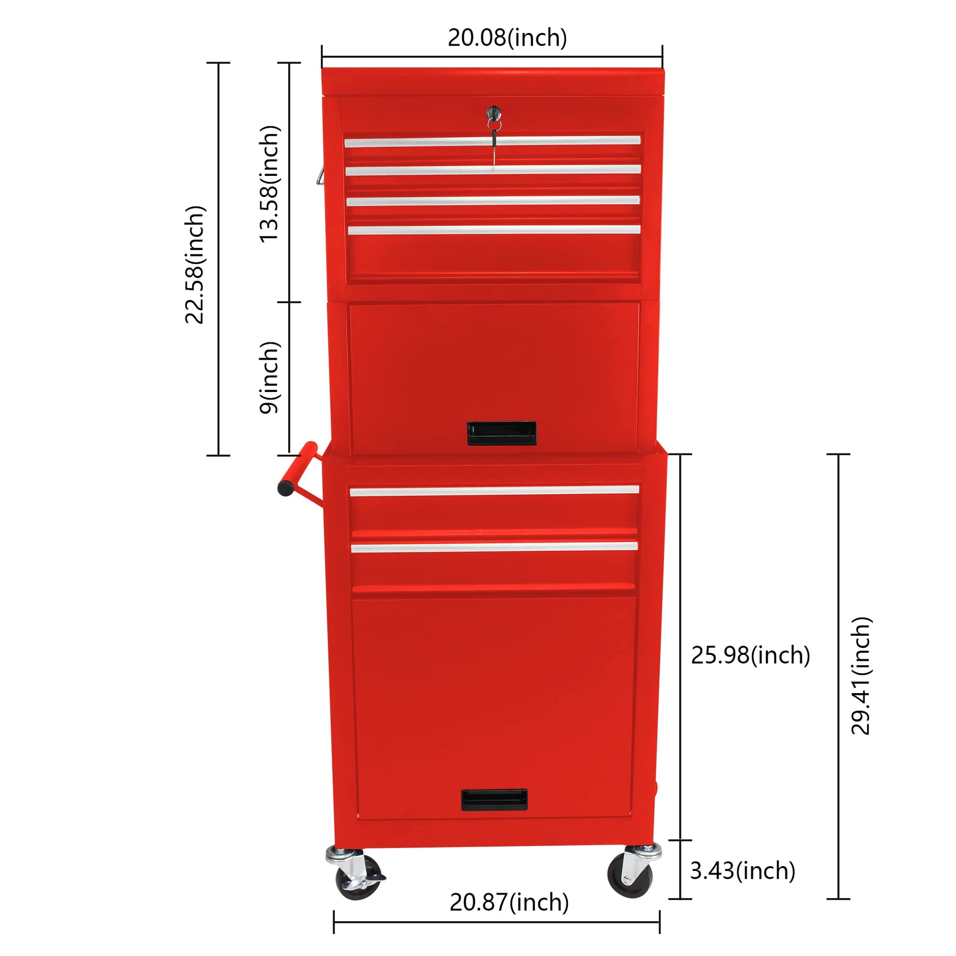 6 Drawer Rolling Tool Chest,Red Large Tall Tool Box with Wheels,Lockable Stand up Toolbox,Metal Garage Tool Cabinets Organizer,Rolling Tool Cart for Workshop - WoodArtSupply