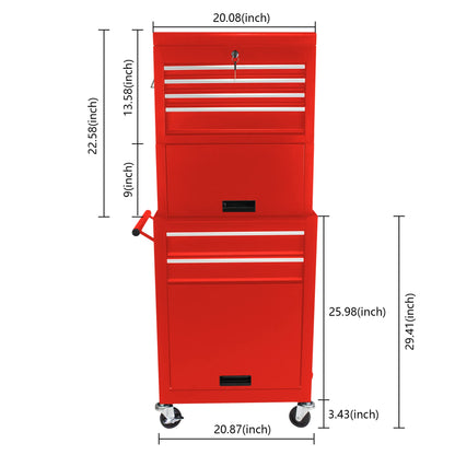 6 Drawer Rolling Tool Chest,Red Large Tall Tool Box with Wheels,Lockable Stand up Toolbox,Metal Garage Tool Cabinets Organizer,Rolling Tool Cart for Workshop - WoodArtSupply