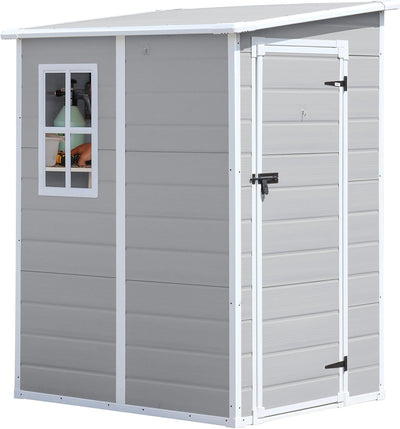 CDCASA 5x4 FT Resin Storage Shed, Waterproof Sheds & Outdoor Storage with Floor & Window & Lockable Door, Tool Shed for Garden, Patio, Backyard, Light Grey