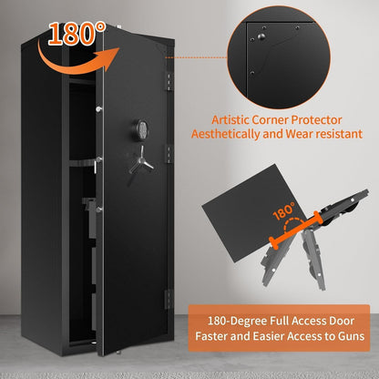 30 Gun Safe, Large Rifle Safe for Rifle and Shotgun/Rifle Pistol Rack/Storage Pocket/Removable Shelf/Silent Mode/External Battery/LED/Key,180° Open Door Panel Organizer Gun Cabinet Safe Unassembled