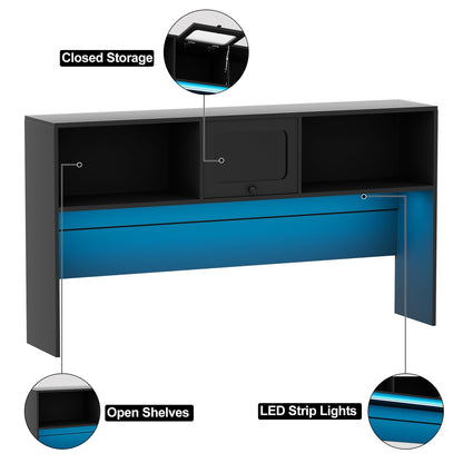 Unikito Office Desk with Drawers and Hutch, Large L Shaped Computer Desks with Power Outlet and LED Lights, 60 Inch Modern Corner Desk with File Cabinets, Sturdy 2 Person Home Office Table, B - WoodArtSupply