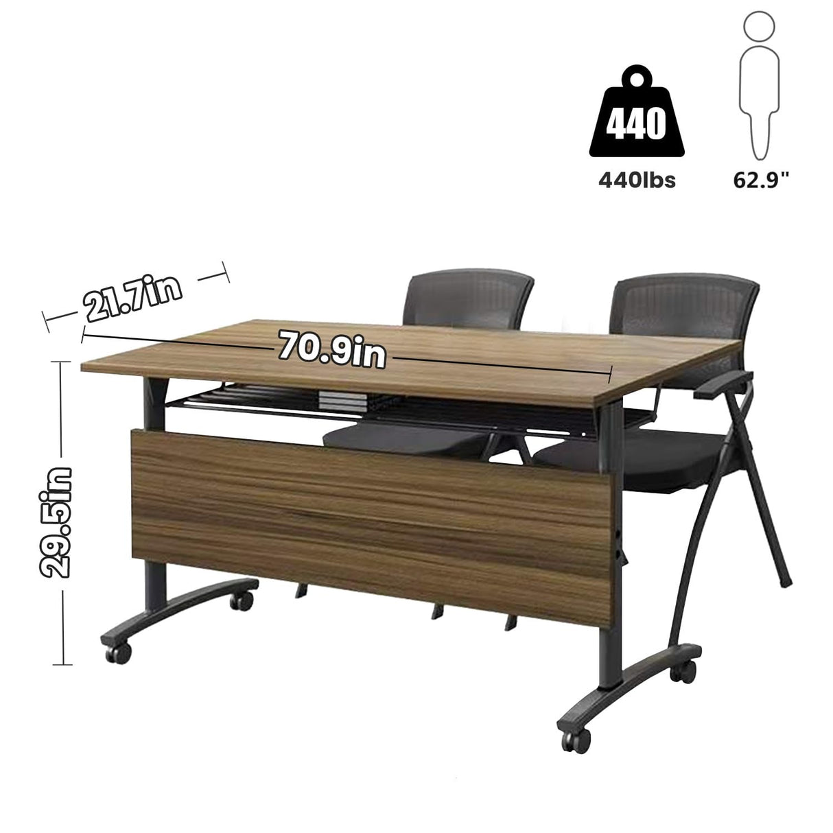 Folding Conference Table,Modern Office Conference Room Table,Mobile Flip Top Training Tables with Caster Wheels,Foldable Meeting Table Seminar Tables for Office,Meeting Room (8 Pack, 70.9x21.7x29.5in) Crevew
