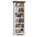 HOTLUU 6-Tier Farmhouse Bookshelf, 73 inch Tall Book Shelf with Unique Design & 2 Adjustable Shelves, Wooden Bookshelf for Study Room, Living Room, Kitchen, Bedroom (White) HOTLUU