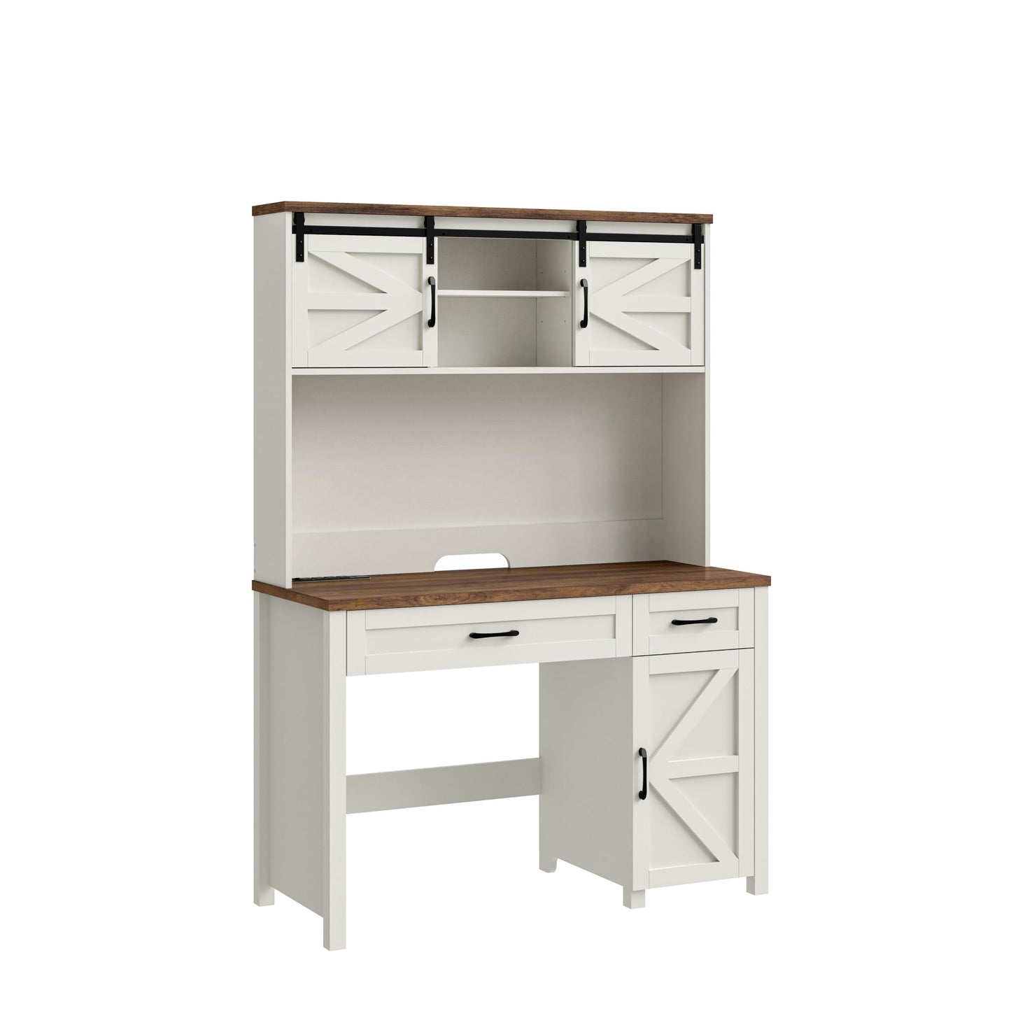 Befrases Farmhouse 47" Executive Desk, White Computer Desk with 2 Drawers and Storage Cabinet, Home Office Desk with Hutch, Charging Hub, Workspace for Work and Study. - WoodArtSupply