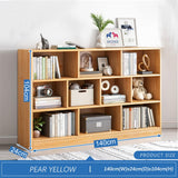 IOTXY Open Shelf Low Bookcase - Wooden 3-Tier Floor Standing Display Cabinet Organizer with Base, 10 Cubes Short Horizontal Bookshelf in Pear Yellow IOTXY
