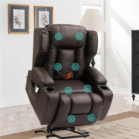 SDKOLPBNMZX Wall Hugger Electric Lift Recliner Chair with Heat & Massage for Elderly Genuine Leather Adjustable Recliner Sofa Lay Flat Living Room Comfort SDKOLPBNMZX