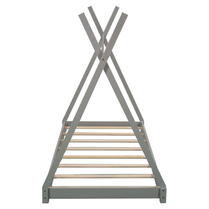 Bellemave Twin Montessori Floor Bed Frame with Sturdy Triangle Structure in Gray