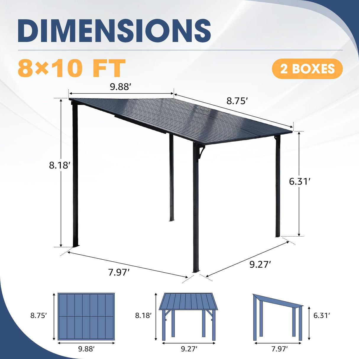 OC Orange-Casual 8x10 FT Patio All-Iron Gazebo,Hard Top Lean to Gazebo Pergola with Roof,Wall Mounted Heavy Duty Awnings, for Outdoor, Backyard, Deck OC Orange-Casual