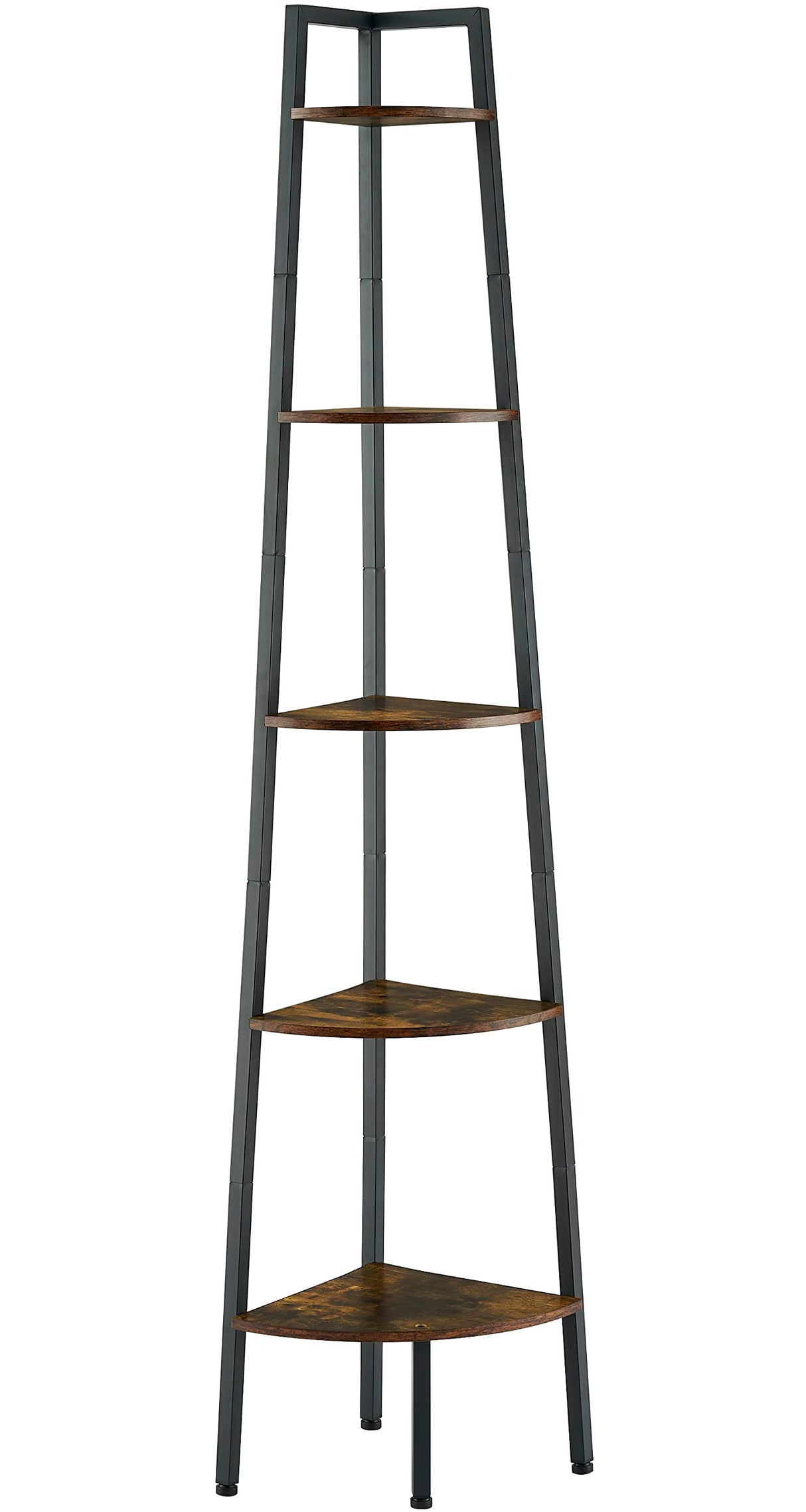 Hoctieon 5-Tier Rustic Brown Corner Shelf - Industrial Ladder Display Rack for Small Spaces Hoctieon