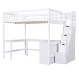 Harper & Bright Designs White Full Loft Bed with Stairs, Desk and Storage Shelves,Wooden Full Size Loft Bed Frame,High Loft Bed with Slat Support for Kids,Teens,Adults,No Box Spring Needed Harper & Bright Designs