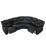 Manual Reclining Sectional Sofa Set with LED Strips, Premium Faux Leather Recliner Corner Sectional Couch with Console & Cup Holders for Living Room Secsofier