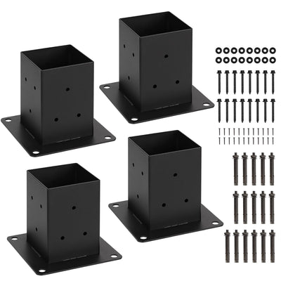 WIMART 4x4 Post Base, Inner Size 3.5"x3.5"Deck Post Base, Deck Post Base for Concrete, for Mailbox Support Wood Fence Post Anchort (Black - Set 4)