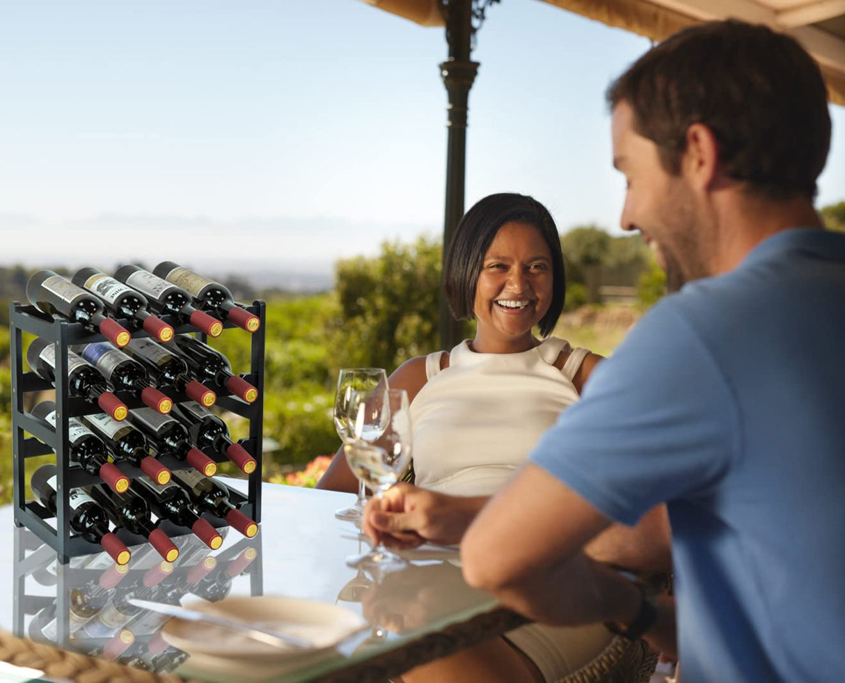 Homevany Bamboo Wine Rack, Sturdy and Durable Wine Storage Cabinet Shelf, Wine Racks Countertop for Pantry - 4 Tiers 16 Bottle Wine Rack Black Homevany