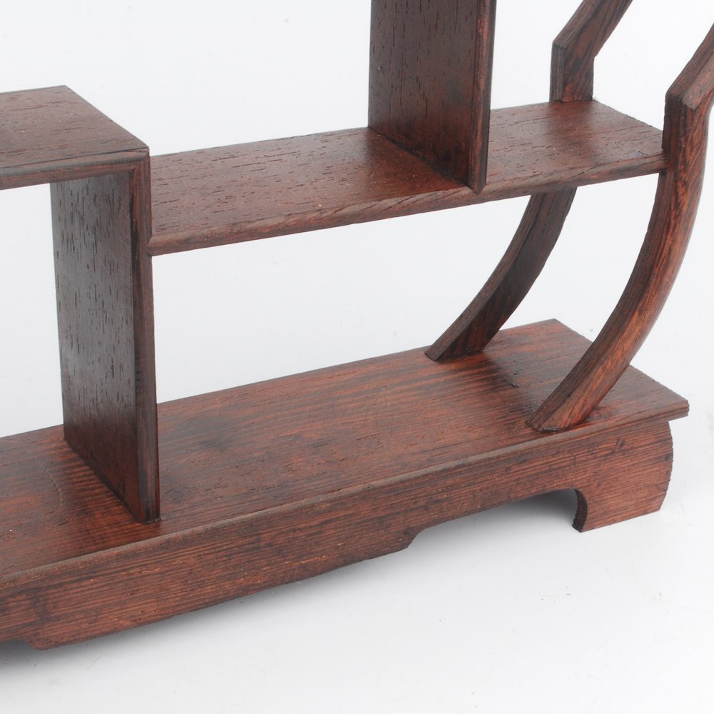 NWFashion Chinese Wooden Rosewood 11" Curio Cabinets Shelf+3PCS Mini Redware 2.5" Teacup (Plum) NWFashion