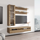 Meble Furniture Fly H2 35TV Stand - Wall-Mounted Entertainment Center Console for Bedroom & Living Room - Modern TV Floating Entertainment Center with Storage, Shelves, and LED Lights - Oak MEBLE FURNITURE & RUGS