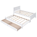 Merax Classic Solid Wooden Bed Farme with Trundle Bed and Drawers Storage Sofa Bed for Living Room Bedroom Guest Room Space Saving,White Merax