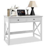 White Computer Desk with 2 Drawers, Modern Makeup Vanity Desk with Storage, Writing Desk for Home Office, 42'' Long Study Simple White Desk for Bedroom Console Table Living Room Lewahom