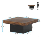 Tribesigns Coffee Table Square LED Coffee Table Engineered Wood Low Center Cocktail Tables for Living Room (Rustic Brown+Black) Tribesigns