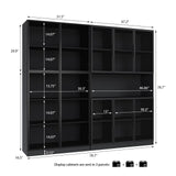 Mekminop Wood and Glass Display Cabinet, Modern Bookcase with Glass Doors, Led Light & Shelves, 78.7” W Large Combination Storage Cabinet with Handle for Home Office, Living Room, Black Mekminop